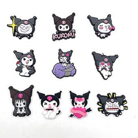 10 kpl söpöjä Sanrio Kuromi Anime-hahmo Crocs-riipuksia Jibbitz-sandaaleihin koristeeksi kenkien lisävarusteina lapsille, teineille, aikuisille, 