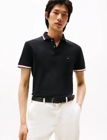 Tommy Hilfiger Cuff Interest Slim Fit Polo - Black - M