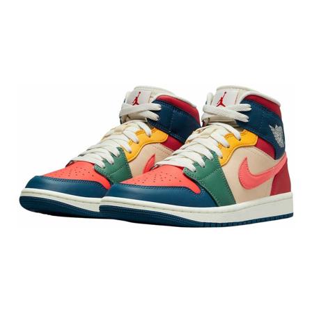 Jordan, Air Jordan 1 Mid Multi Color 2022 (W) Groen, unisex, Maat:38 1/2 EU
