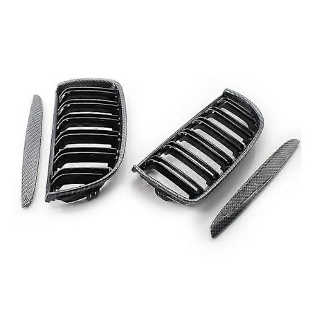 Bil Kolfiber Look Främre Njure Grill Dubbla Lameller Grill för 3-serie E90 E91 2005-2008