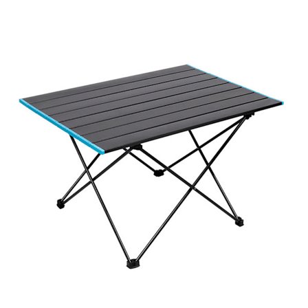 Udendørs Camping Foldbart Bord Aluminium Legering Bærbar Ultra Let Æg Rul Bord Picnic BBQ Bord med Blå Kant S 35x41x30cm/13.8x16.1x11.8in