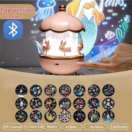 Natlampe Projektor til Børn 21 Film & Bluetooth Musikafspiller Genopladelige Natlamper Soveværelsesindretning Fødselsdagsgave Stjerneprojektor