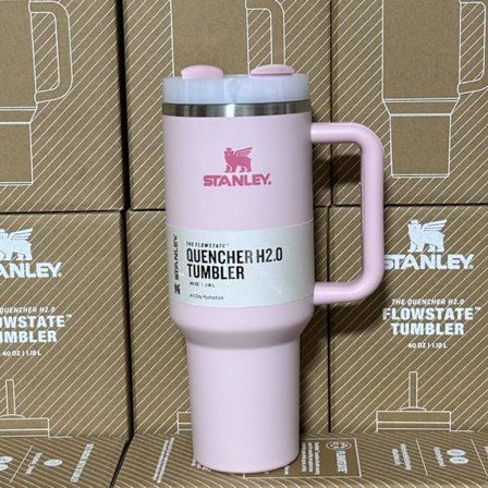 Varm säljande termos bilmugg 2:a generationen rostfritt stål bilhandtag stor kapacitet sugrör is ba körsbärsrosa