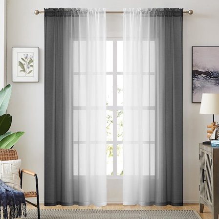 Ombre Skira Gardinen 137 cm x 213 cm - Imitationslinne Dubbelsidiga (Set om 2) - Ljusfiltrerande, Integenitet - Svart Ombre för Sovrum/Vardagsrum