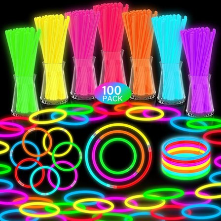 100 stk. Glow Sticks, Glowsticks Party Pack, Glow in Dark Party Supplies, Glow Neon Halskæder