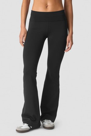 ICANIWILL - Essence Seamless Fold Over Flared Pants W Black- Broek - Dames - sportkleding van ICIW