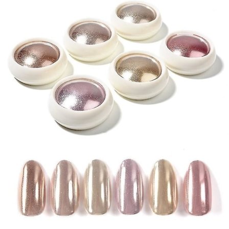 TG 6 Laatikon Rose Gold Chrome Kynsijauhe, Kynsiart Pigmenttijauhesarja