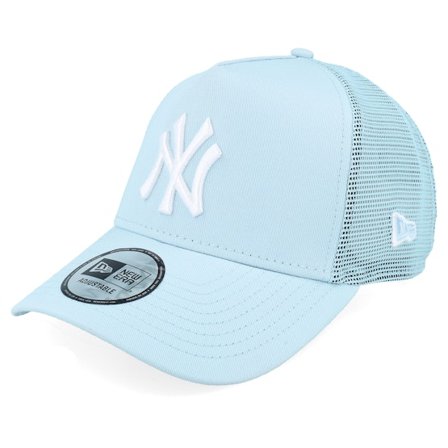 New Era - New York Yankees League Essential Pale Blue/White A-frame Trucker Trucker Blue Cap - MLB @ Hatstore