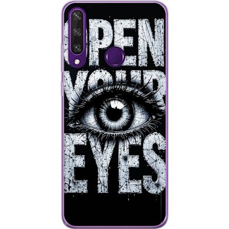 Kompatibelt Mobildeksel til Huawei Huawei Y6p Mørk typografisk illustrasjon med øye og teksten Open Your Eyes, sterk kontrast og rå kunstnerisk gat