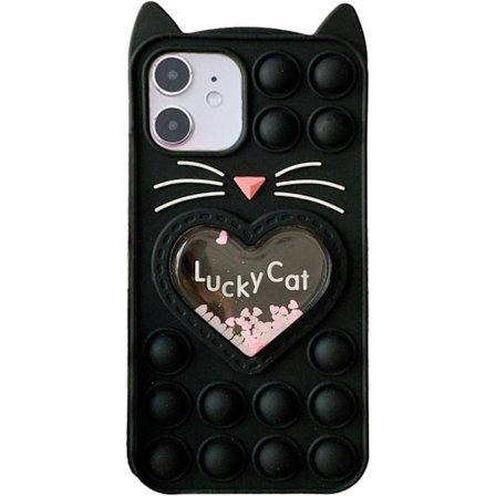 Tegneserie Lucky Black Cat Bubble Slide, Stødsikkert Blødt Silikone Beskyttelsescover til 12/12 Pro 6.1-tommer Sko