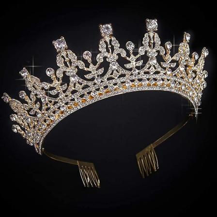 Guld tiara och krona för kvinnor födelsedag pannband för flickor Crystal Queen Crown hårtillbehör (mörkt
