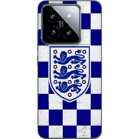 Kompatibelt Mobildeksel til Xiaomi Xiaomi 14 Grafisk sjakkbrett-mønster i blått og hvitt med et klassisk heraldisk emblem, retroinspirert sports- og