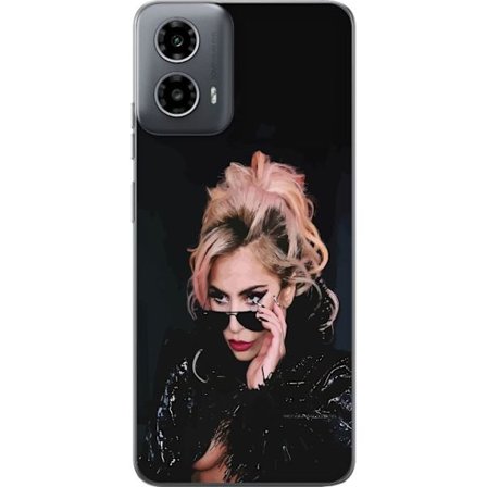 Kompatibelt Mobildeksel til Motorola Moto G34 Lady Gaga portrett med solbriller og dramatisk sminke i mørk glamorøs stil
