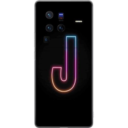 Kompatibel Mobilcover til vivo vivo X80 Pro Minimalistisk neonbogstav J i farveskiftende lys mod sort baggrund