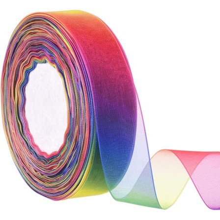 Regnbue Organza Bånd, 1 Tomme Ren Chiffon for Gaveinnpakning og Festdekorasjoner, Håndverksprosjekter og Feiringer