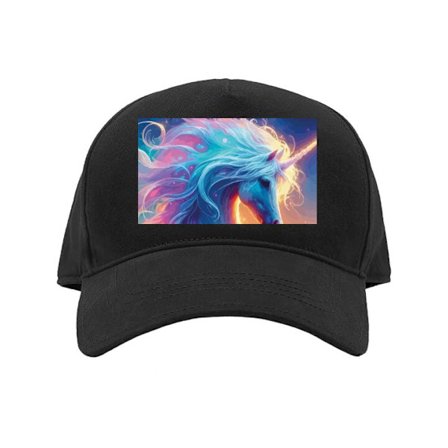 Kasket Farverig enhjørning i vand med regnbuefarver, glødende lys, magisk fantasy atmosfære og drømmelignende illustration med stærk visuel effek