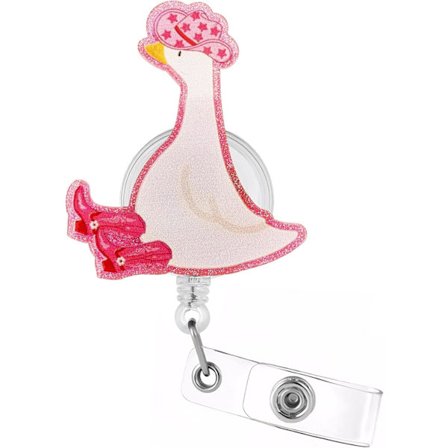 Rolig Gås Badge Reel Rosa Glitter ID-Korthållare med Utdragbar Klämma