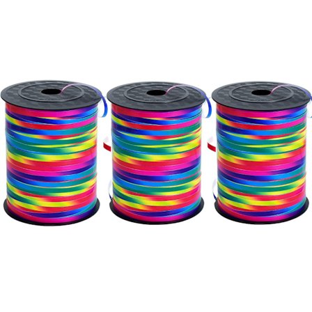 Regnbue Krøllebånd 457 Meter - 3 stk. Flerfarvet Kruset Ballonsnor til Gaveindpakning, Festdekorationer, Håndværk & Blomsterarrangementer