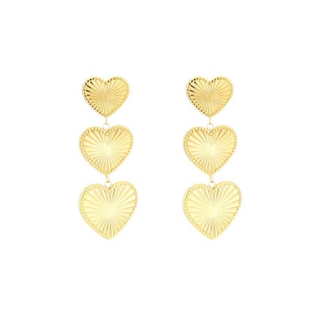 Tre hjerter øreringe Guldfarvede