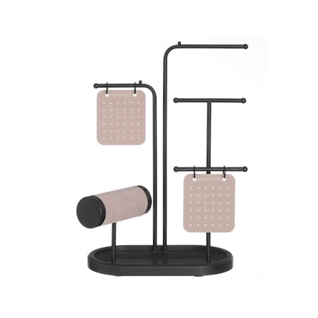 Rootz-koruteline - Korvakorujen pidike - Kaulakorun pidike - Teräs ja sametti - 10,8 cm x 20,4 cm x 31,5 cm - Muste musta - Kevyt näyttöteline