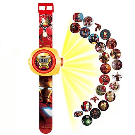 Barneklokke med 20 modellprojeksjoner (Iron Man), egnet for bursdagsgaver til barn fra 3 år