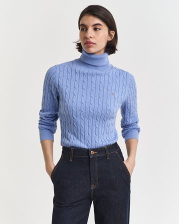 GANT Damen Zopfstrick Rollkragenpullover aus Stretch-Baumwolle (XXL) Blau