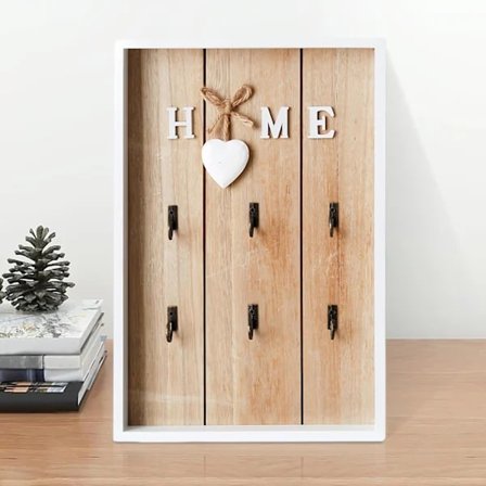 Wooden Key Cabinet: Wall Mounted Wooden Key Box with 6 Hooks, Modern Wooden Key Cabinet, Wooden Key Holder for Wall, ,A