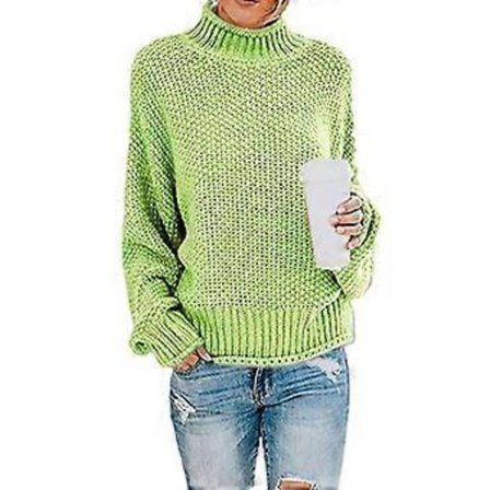 Dame Turtleneck Batwing Erme Oversized Genser S Hvit(M Fruktgrønn)