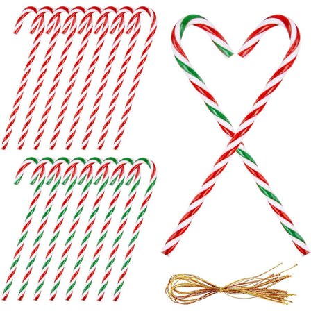 24 stk. Juletræ Candy Cane Grøn Rød og Hvid Snoet Jule Cane Candy Ornamenter til Julefest med Reb