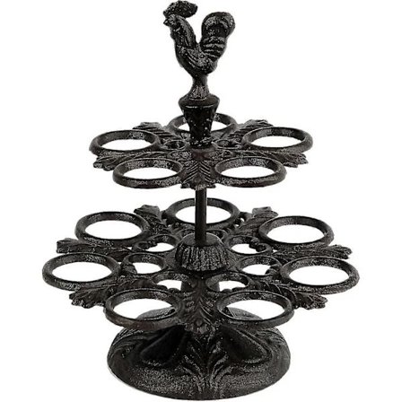 /EA/Antiikkinen Munahylly Rauta Munahylly Kukko Munatarjotin 12 Tuoretta Munaa Valurauta Kaksois Munahylly