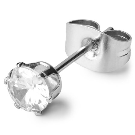 4 mm Runt Silverfärgat Örhänge med Zirkon för män - Stiftörhängen