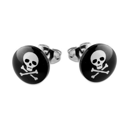 Coola Svarta Stud Örhängen med Vit Döskalle