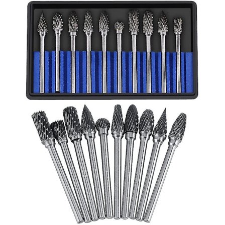 Karbidileikkurisarja Pyörivät viilat Volframiteräs 10 kpl Halkaisijaltaan 3 mm:n pääleikkuri 6 mm:n varsi Poranterä Kaiverrus Leikkaus Metallin 