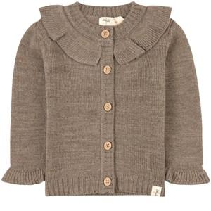 Little Jalo Wood Brown Flounce Knit Cardigan 80 cm - Jumpers and knitwear - 80 cm - Brown