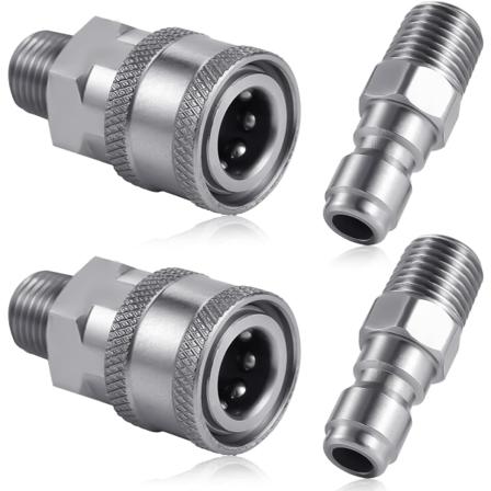 Stykker trykkvaskerkobling, NPT 1/4 tommers rustfritt stål hann-hunn hurtigkobling (utvendig gjenge)