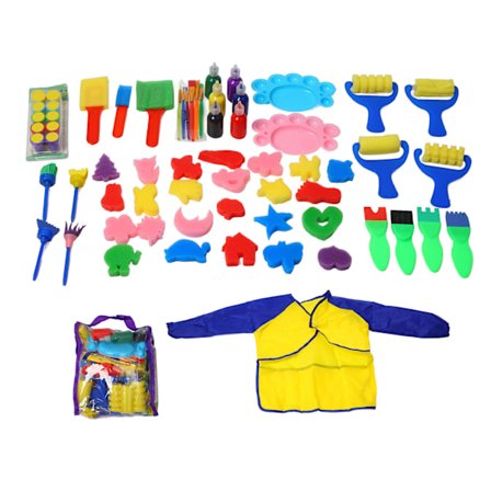 64 stk. Vaskbart Fingermaling Sæt DIY Håndmuskeltræning Farvediskrimination Maling Pensler Svampsæt til Tidlig Læring