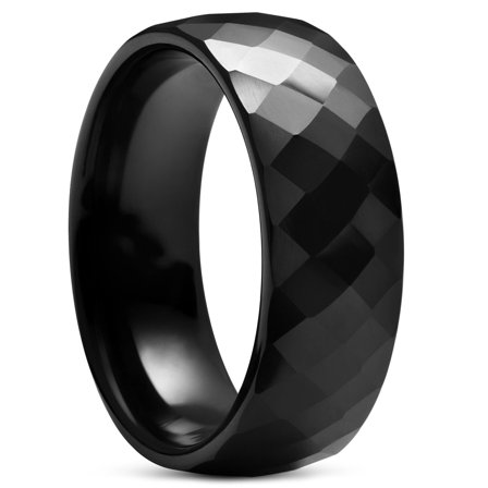 Faceted Black Ceramic Ring for Men - Ceramic rings