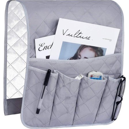 Organizer kompatibel med lænestols armlæn, betræk, hængende lommer pladsbesparende, skridsikker opbevaringspose kompatibel med telefon, Bo