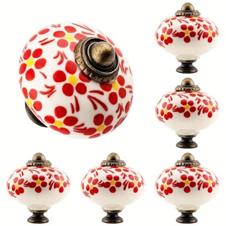 Vintage keramiska skåpknoppar, knoppar till byråer, lådknoppar, dörrknoppar, handtag till lådor, handtag till byråer med monteringsskruvar