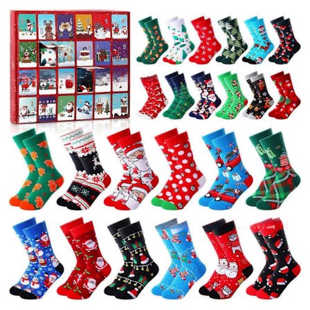 Julesokker Julekalender 2025 - 24 Par Varme Sokker med Søde Mønstre til 24 Dages Jule Nedtælling, Julegaver til Kvinder & Mænd