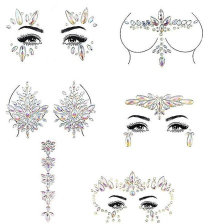 6 Pack Noctilucent Face Gems Tattoo Sticker For Halloween,cosplay Party