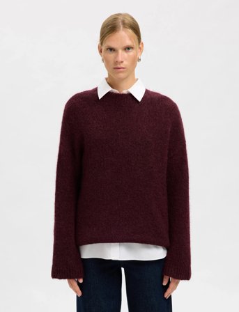 Selected Slfgabriella Ls Knit New O-Neck Noos - Burgundy - M