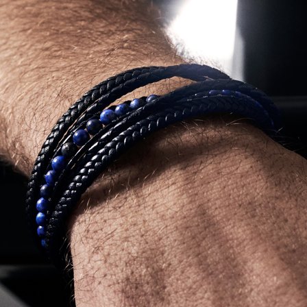 Bracciale Naxos in pelle e Lapislazzuli per uomini - Bracciali con perline