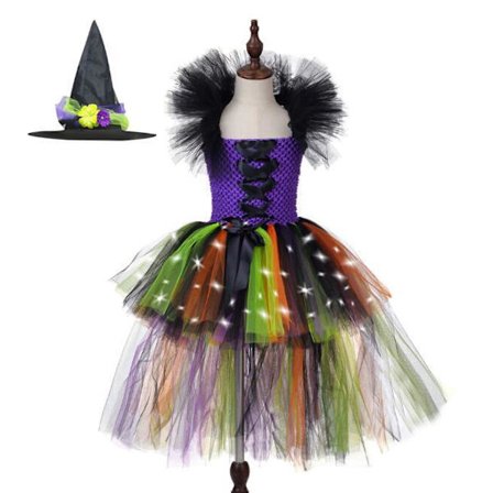 Häxans svans mesh poncho gratis hatt lila