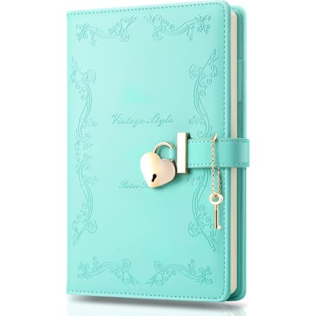 Jente dagbok med lås og nøkkel, søt hjerteformet lås journal for kvinner, påfyllbar A5 vintage hemmelig PU skinn notatbok gave til tenåringsjenter - 