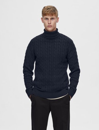 Selected Slhryan Structure Roll Neck - Navy - M