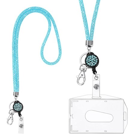 Kristallhalsband Lanyard, (Blå) Bling Nyckelring Genomskinlig Badge Holde