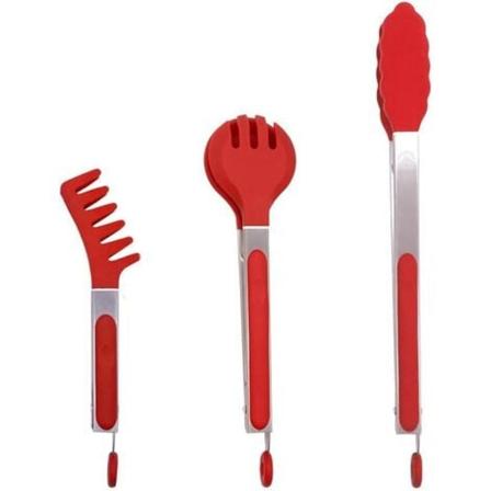 Set med Rostfria Tänger med Silikontoppar, 26,6、26,1、27,6cm Icke-Klibbiga Tänger för Kök BBQ Matlagning Grillning