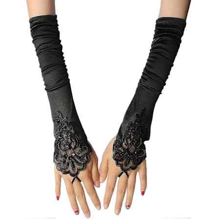 Sorte Handsker Lange Handsker 1920'er Tilbehør Kostume Fingerløse Handsker Til Kvinder Brølende 20'er Tilbehør Klassisk Satin Albue (FMY)