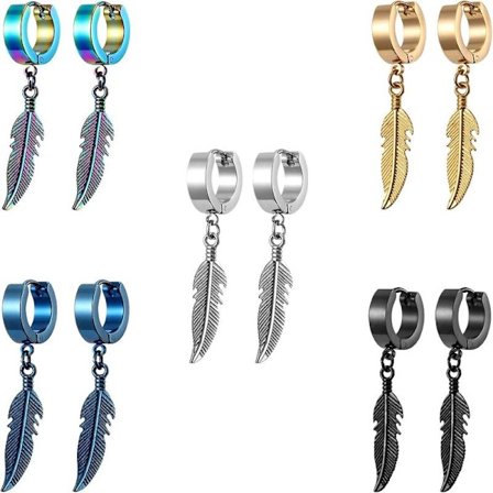 5 par titan rostfritt stål örhängen fjäder herr dam örhängen herr svart örhängen herr örhängen guld hängande silver örhängen hoop e